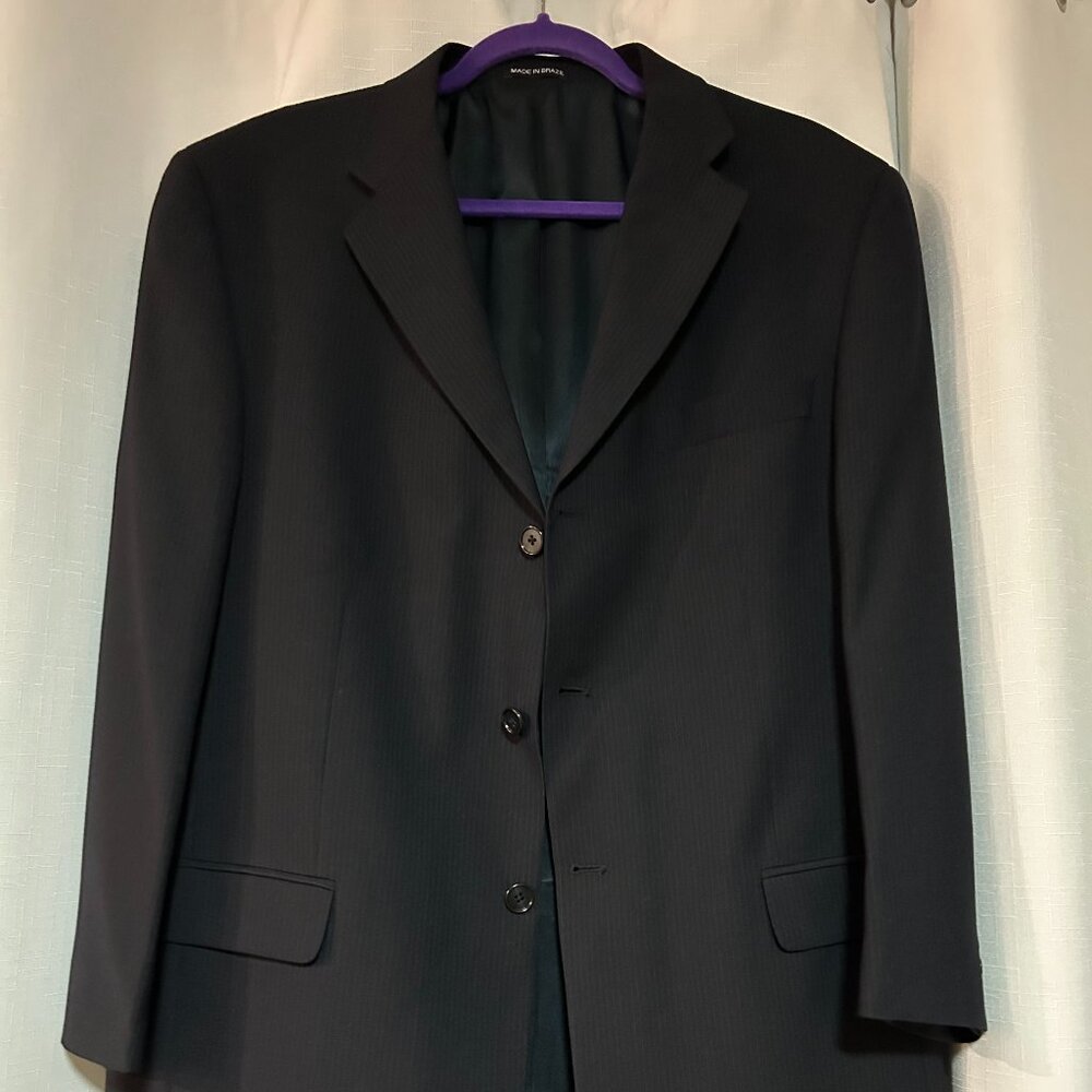 Perry Ellis Suit Coat Mens 42R black pinstriped business formal workwear office